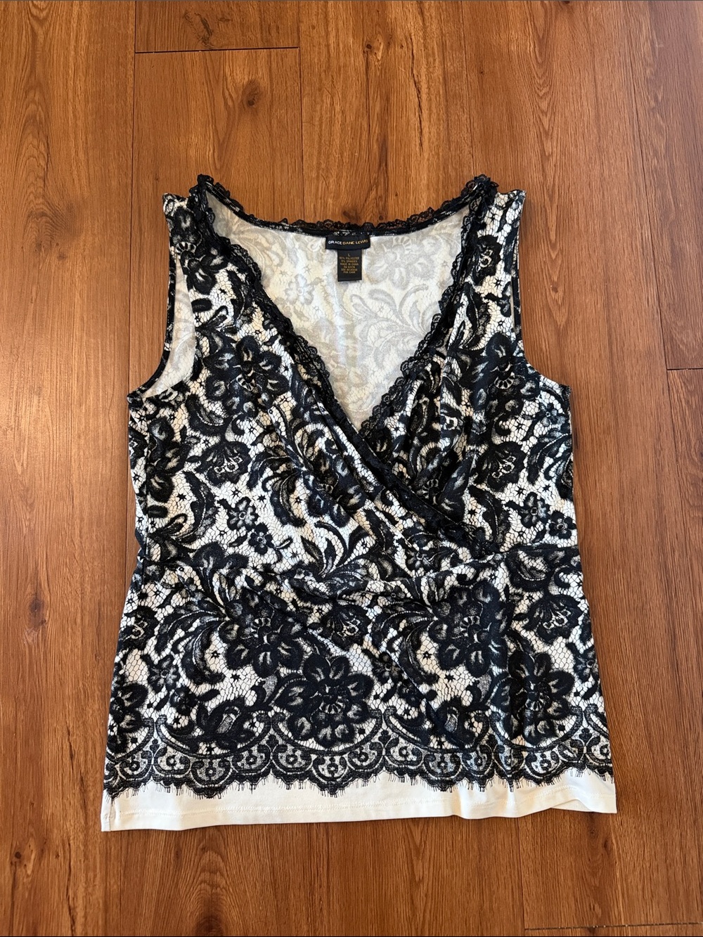Grace Dane Lewis Black Lace Overlay White Camisole
